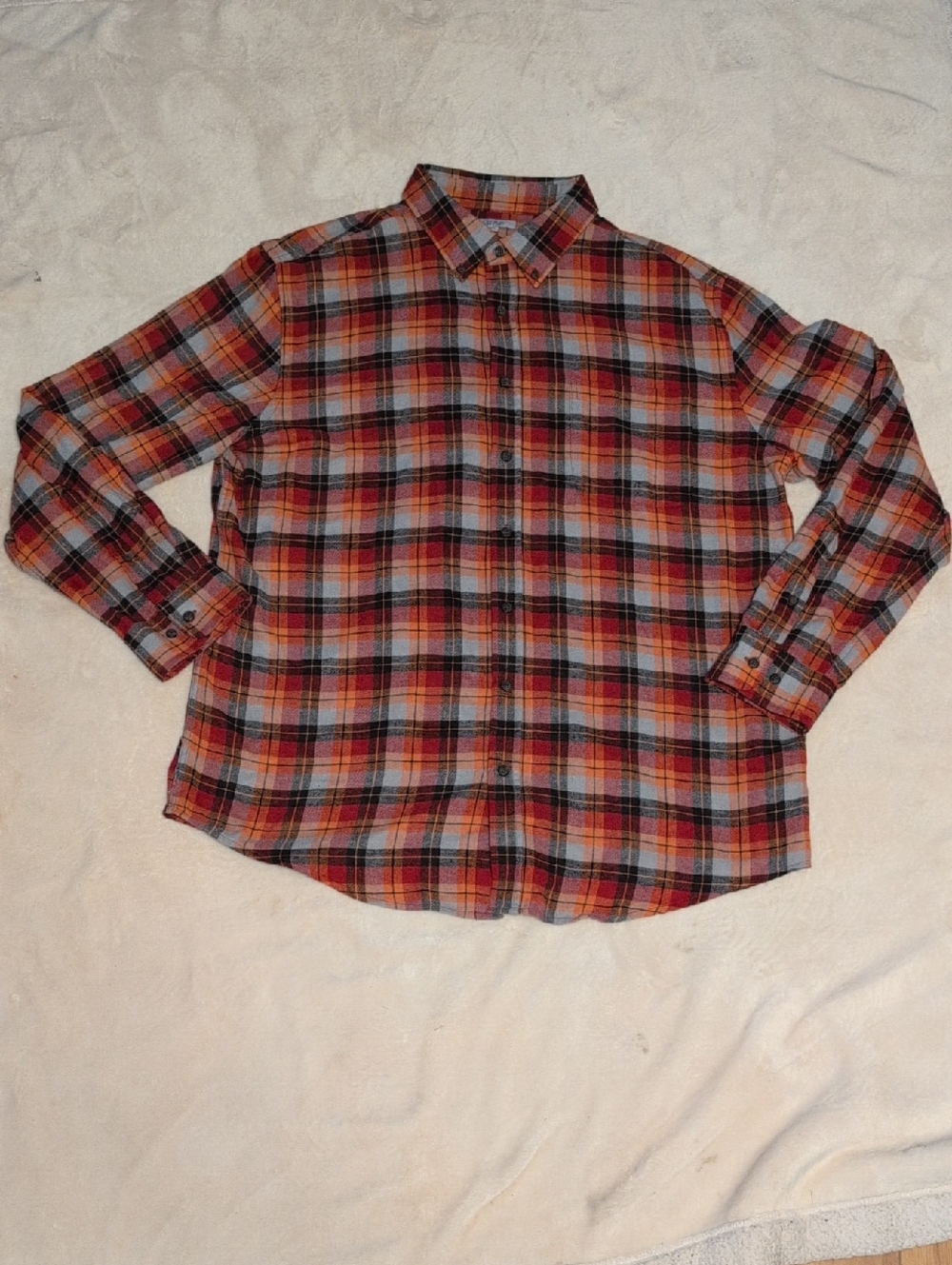 croft & barrow Mens Red and Orange Plaid Button-Down Shirt Size XL